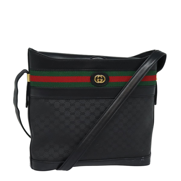 GUCCI Micro GG Supreme Web Sherry Line Shoulder Bag PVC Black Gold Auth 85498 - Picture 1 of 16